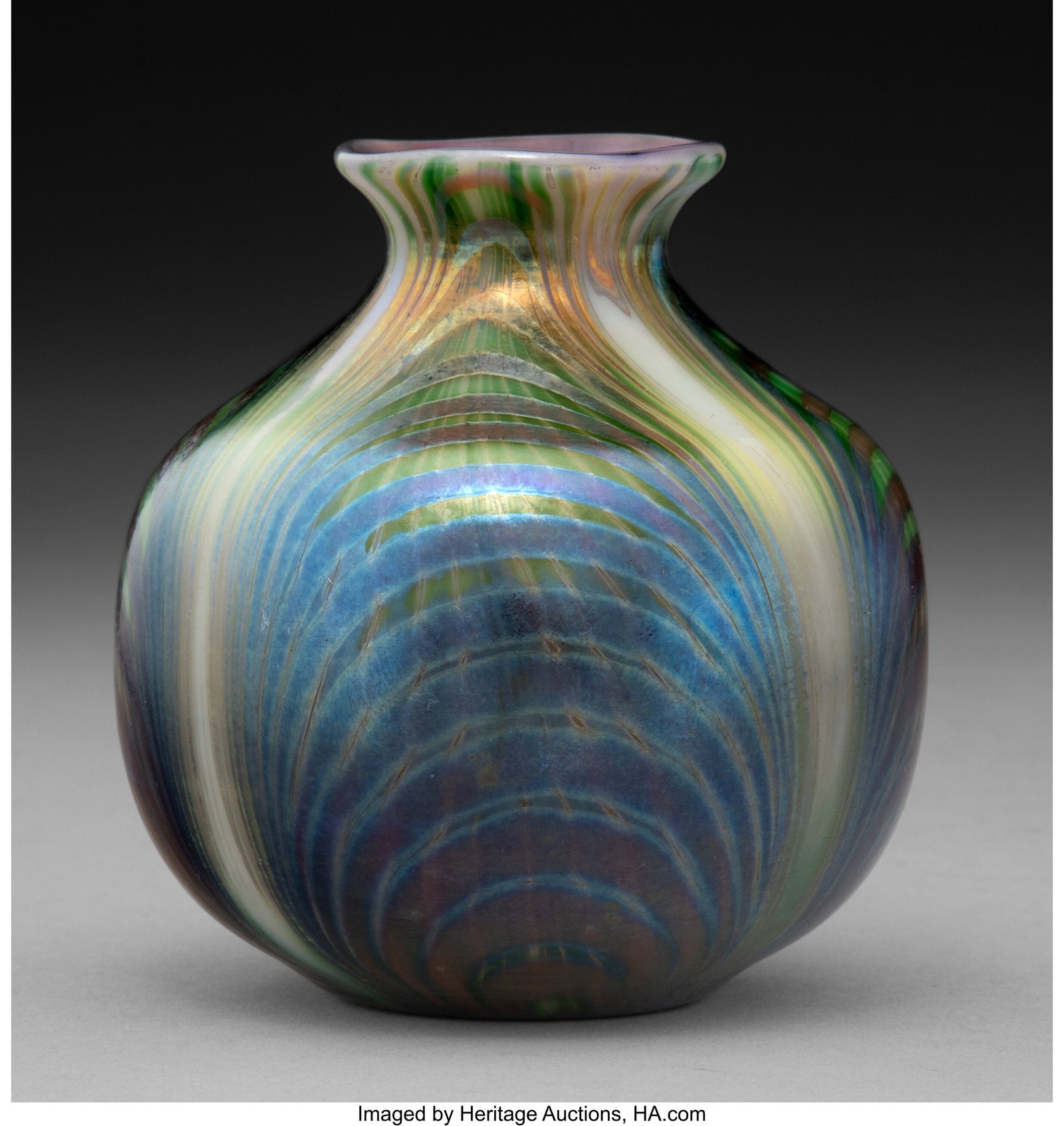 A. Douglas Nash Corp. Cabinet Vase, circa 1930 : A. Douglas Nash Corp. Cabinet Vase, circa 1930 USA Decorated iridescent glass 3 inches (7.6 cm) Marks: 25-NASH HID03101062020 © 2024 Heritage Auctions &