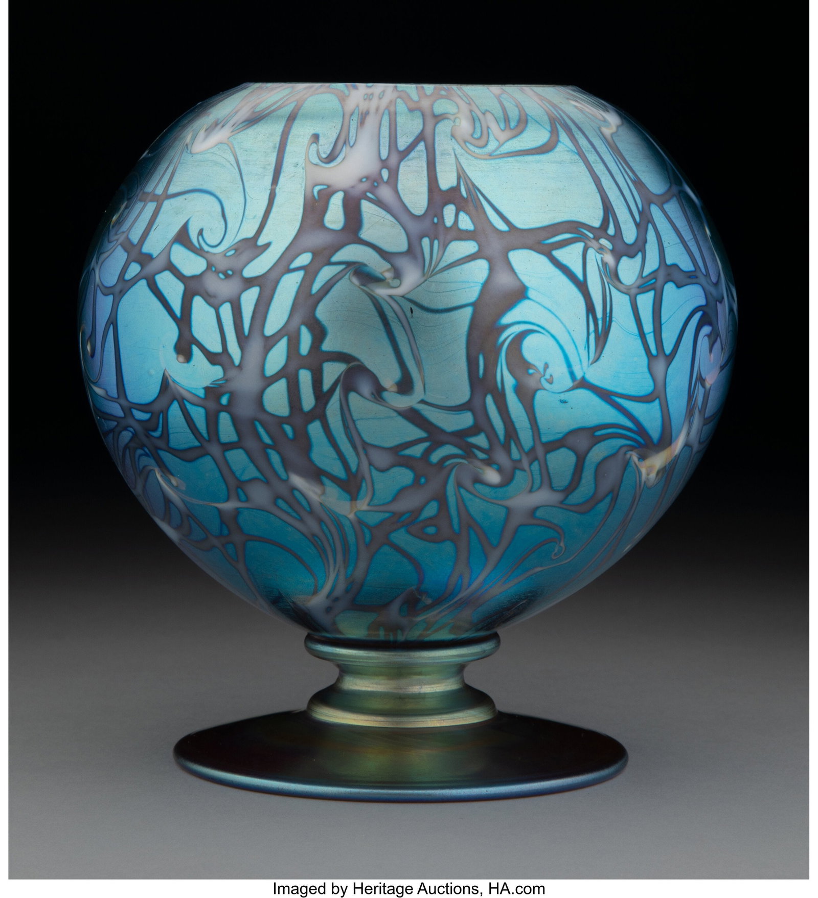 Durand Footed Vase, circa 1924 USA Decorated ir: Durand Footed Vase, circa 1924 USA Decorated iridescent glass 5-1/2 x 3-1/2 inches (14.0 x 8.9 cm) Property from the Nelkin Collection HID03101062020 © 2024 