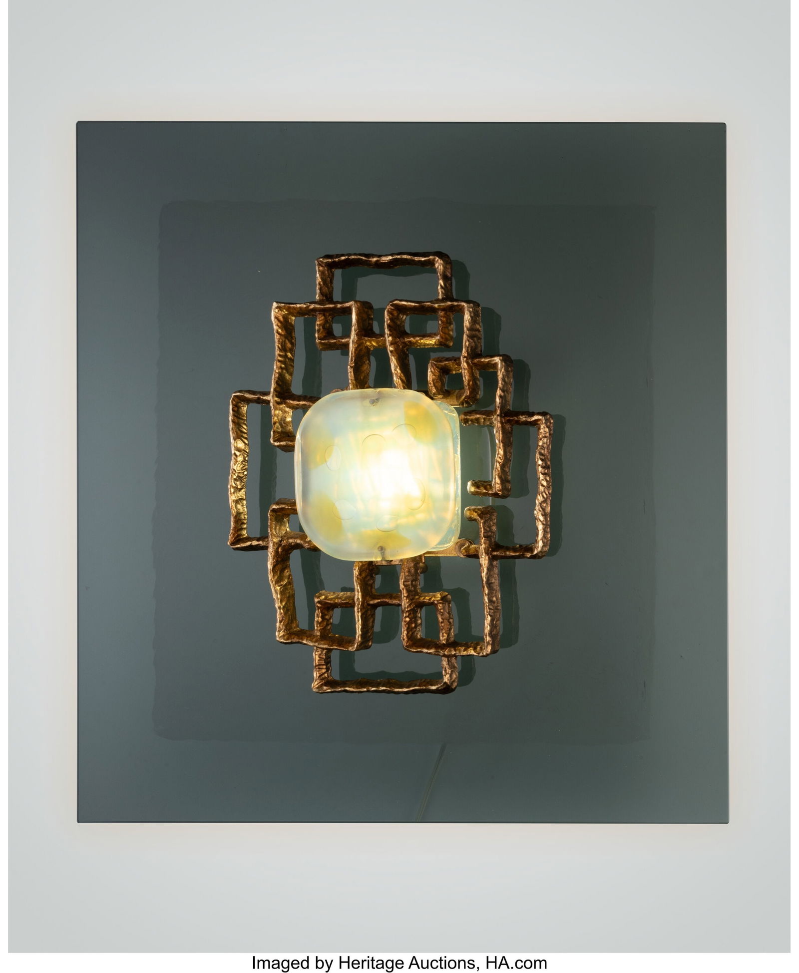 Angelo Brotto Illuminated Wall Panel, circa 1970: Angelo Brotto Illuminated Wall Panel, circa 1970 Esperia, Italy Glass, bronze 31-1/2 x 31-1/2 x 5 inches (80.0 x 80.0 x 12.7 cm) (overall&