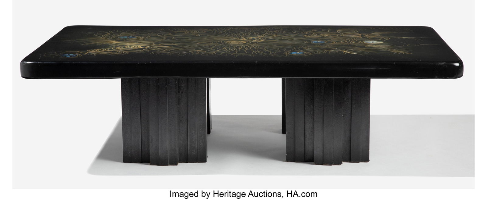 Christian Krekels Coffee Table, circa 1970 Belgi: Christian Krekels Coffee Table, circa 1970 Belgium Resin, brass, lapis lazuli 14 x 52-3/4 x 31-3/4 inches (35.6 x 134.0 x 80.6 cm) Marks: