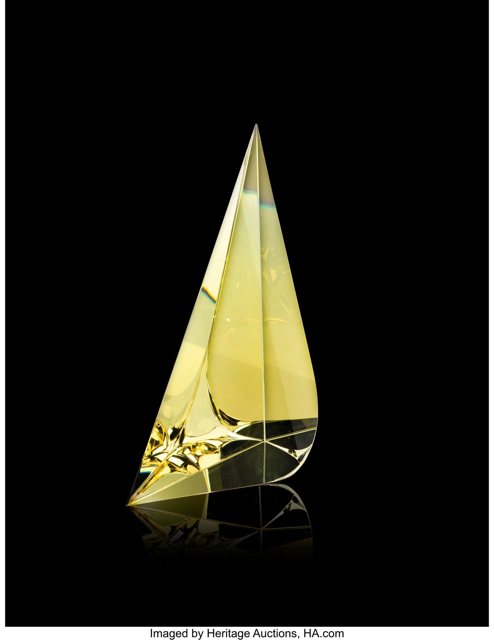 Christopher Ries Golden Sail, 1982 USA Cut, gro: Christopher Ries Golden Sail, 1982 USA Cut, ground, and polished optical crystal 19 x 12 x 4-1/2 inches (48.3 x 30.5 x 11.4 cm) Etched to lower edg