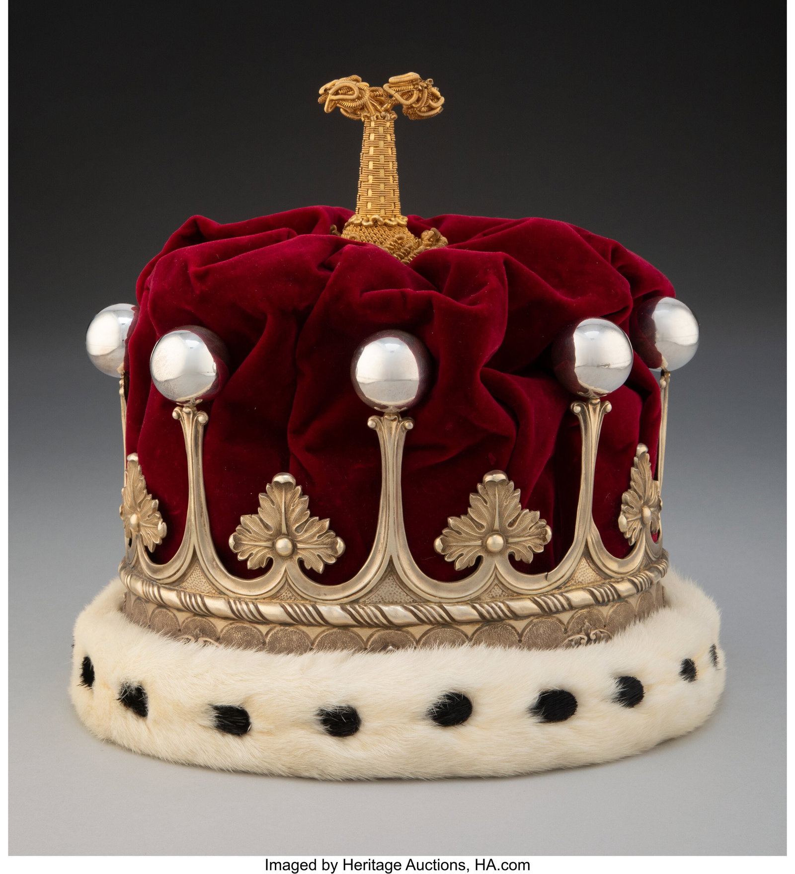 A Garrard & Co. Ltd. Silver, Red Velvet, and Erm: A Garrard & Co. Ltd. Silver, Red Velvet, and Ermine Coronet for Earl Poulett in an Original Case, London, 1910 Marks to coronet: (lion passant&rpar
