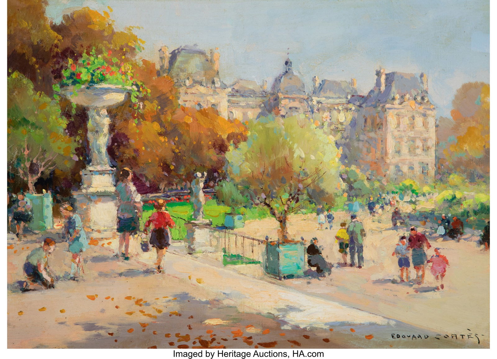Edouard-Léon Cortès (French, 1882-1969) Jardin: Edouard-Léon Cortès (French, 1882-1969) Jardin du Luxembourg Oil on canvas 13 x 18 inches (33.0 x 45.7 cm) Signed lower right: Edouard Cortès PROVENANCE: The artist; Galerie F. Clair, Paris, 1947;