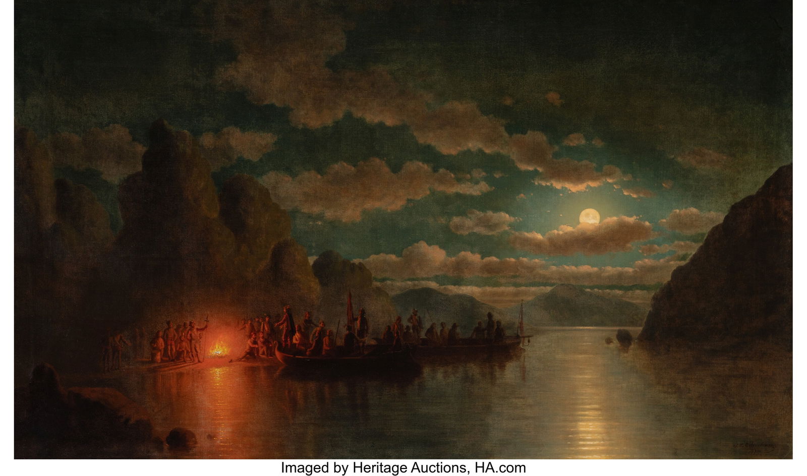 Johann Mongels Culverhouse (Dutch, 1820-1891) Th: Johann Mongels Culverhouse (Dutch, 1820-1891) The robbers' retreat, 1875 Oil on canvas 30 x 50 inches (76.2 x 127 cm) Signed and dated lower right: J&perio