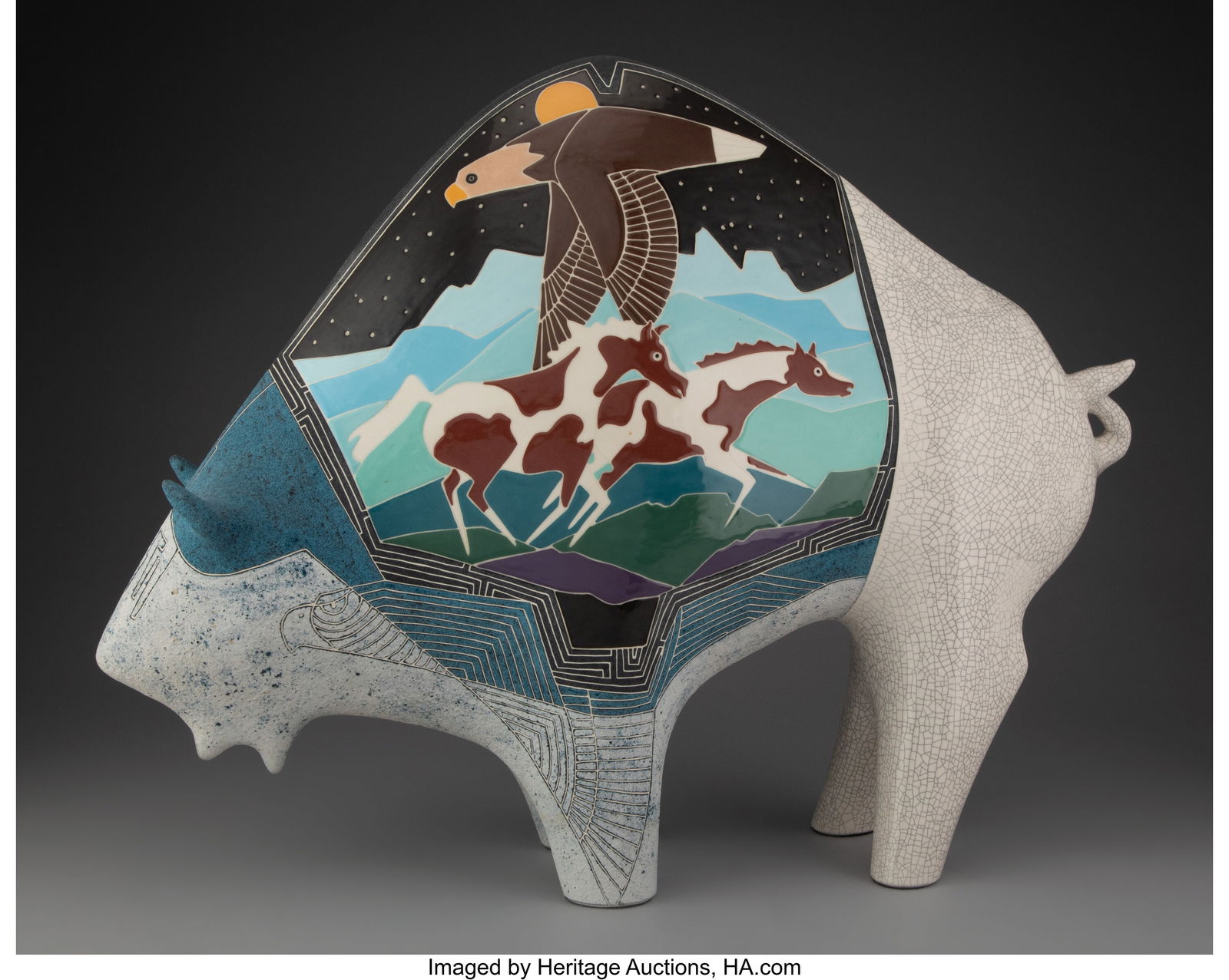 Gene & Rebecca Tobey Buffalo Glazed ceramic 20: Gene & Rebecca Tobey Buffalo Glazed ceramic 20 x 26 x 6 inches (50.8 x 66.0 x 15.2 cm) Inscribed: Tobey © HID03101062020 © 2024 Heritage Auctions &ve