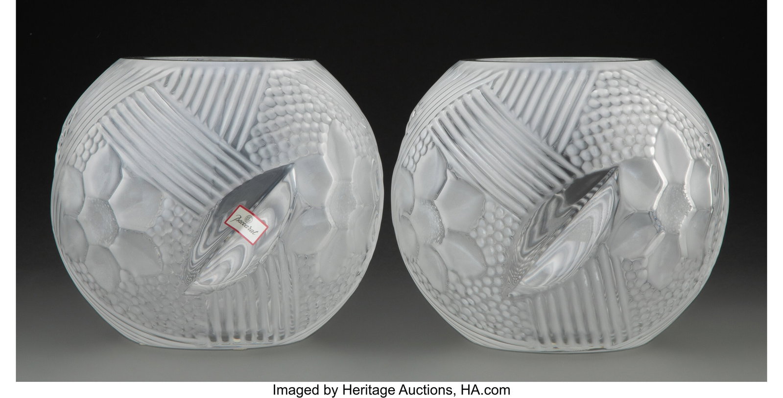 Baccarat Two Florelia Vases, 20th century Franc: Baccarat Two Florelia Vases, 20th century France Glass Marks: BACCARAT, (goblet-decanter-cup), FRANCE 7-1/8 x 8 inches (18.1 x 20.3 cm) &l