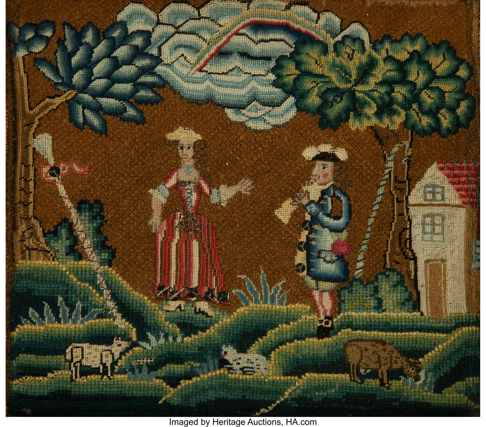 A British Needlework Pictorial Panel: Pastoral S (1 of 2)