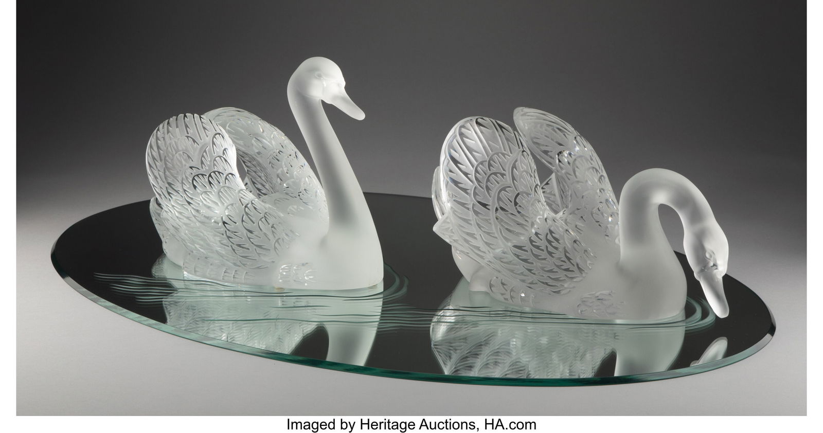 A Pair of Lalique Clear and Frosted Glass Cygne (1 of 3)