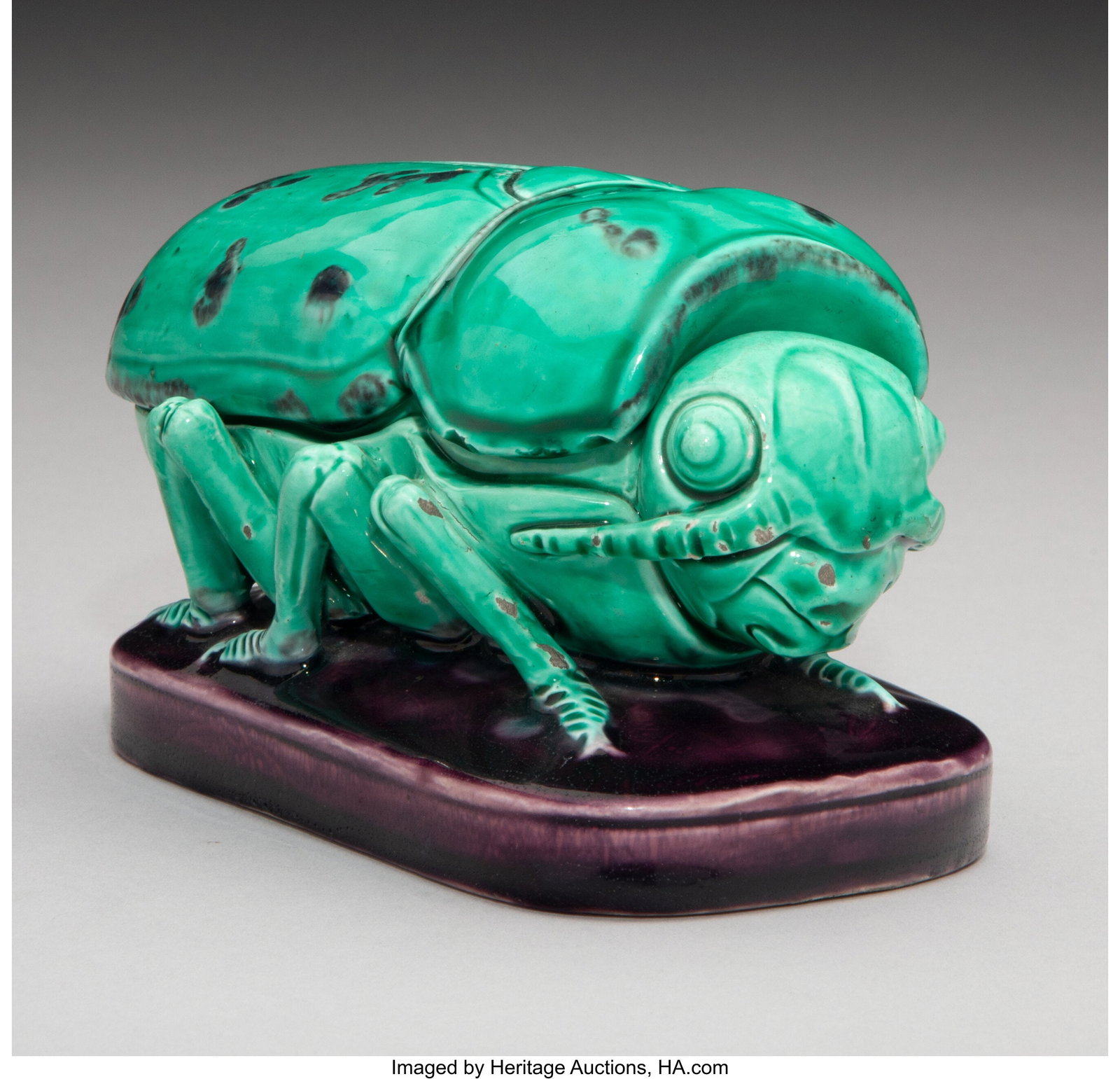 A Rare Minton Majolica Beetle Covered Box, 1872 (1 of 4)