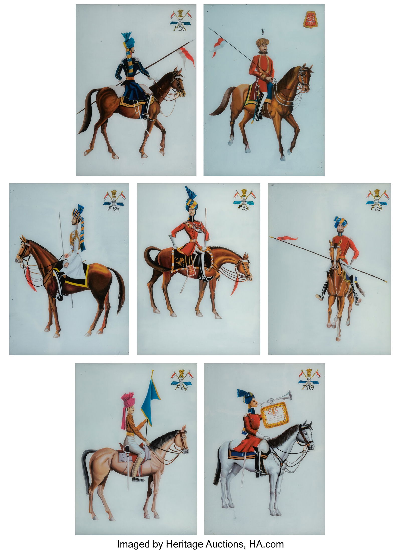 A Set of Seven Reverse Painted Glass Panels of I (1 of 9)
