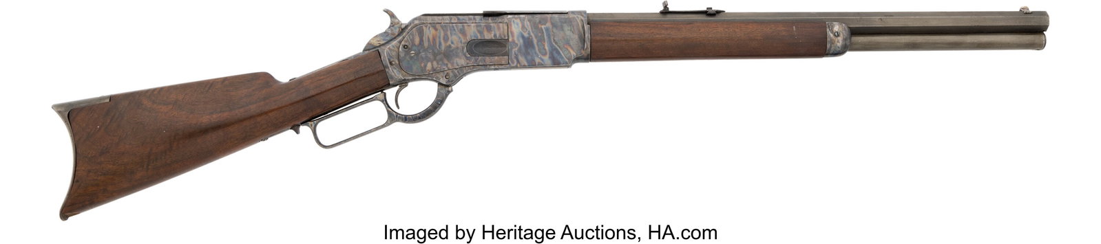 Winchester Model 1876 Saddle Ring Carbine with F: Winchester Model 1876 Saddle Ring Carbine with Factory Letter. Serial no. 47994 [lower tang], .45-60 caliber, 19 1/4-inch octagonal barrel with fixed f