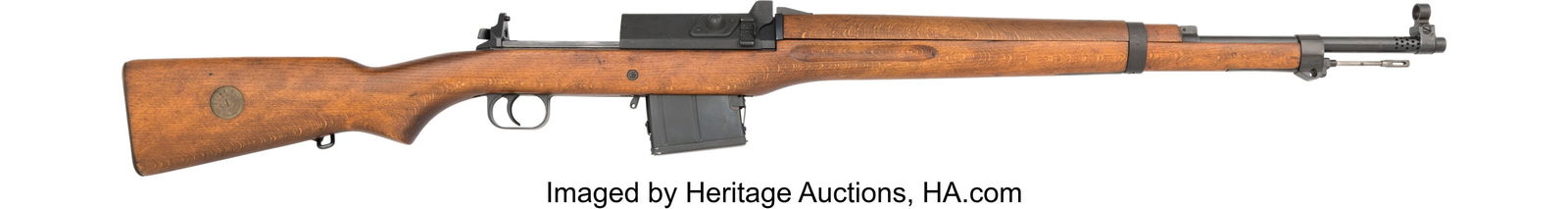 Swedish Ljungman Model AG-42B Semi-Automatic Rif: Swedish Ljungman Model AG-42B Semi-Automatic Rifle. Serial no. 14422 [receiver and buttplate], 6.5 x 55mm caliber, 25 1/2-inch barrel with ventilated m