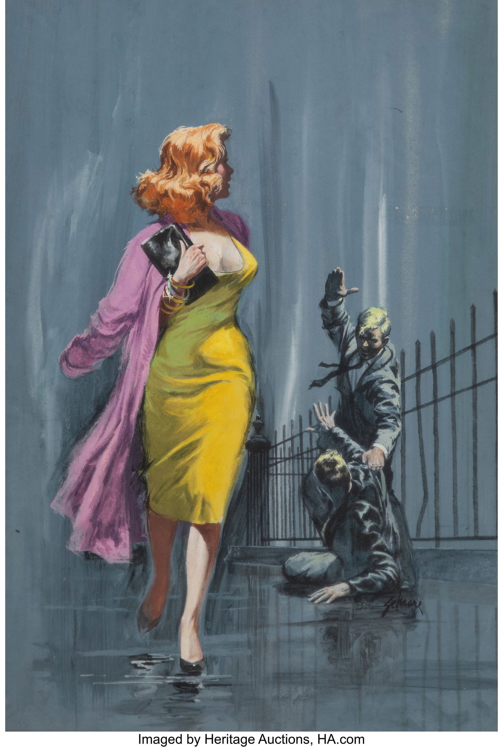 Harry Schaare (American, 1922-2008) Tough Cop pa: Harry Schaare (American, 1922-2008) Tough Cop paperback cover, 1959 Gouache on board 18-1/2 x 12-1/2 inches (47.0 x 31.8 cm) (sight) Sig