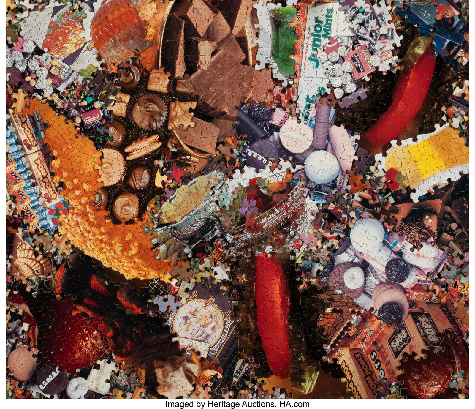 Al Souza (American, b. 1944) Twinkie, 2001 Colla: Al Souza (American, b. 1944) Twinkie, 2001 Collaged puzzle parts on panel 24 x 28 inches (61.0 x 71.1 cm) Signed, dated, and titled on