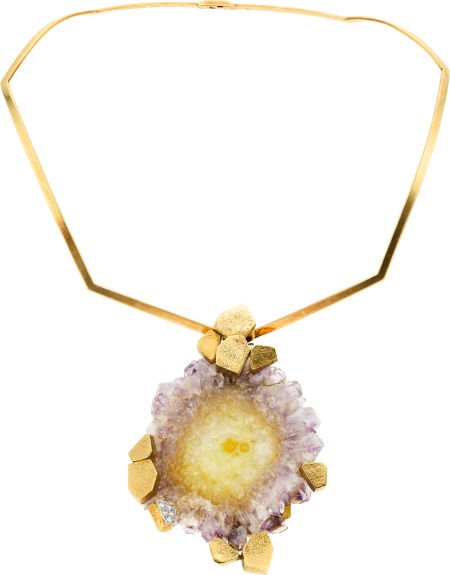 Amethyst, Diamond, Gold Pendant-Necklace, Andrew: Amethyst, Diamond, Gold Pendant-Necklace, Andrew Grima, London The pendant features an ame