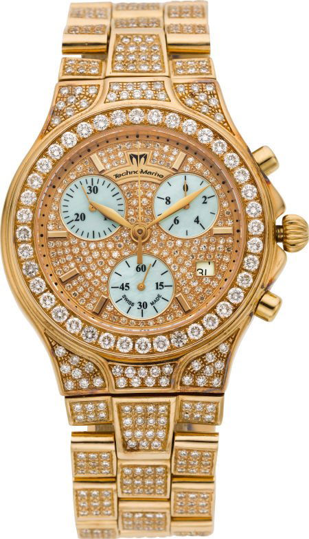 Technomarine Gentleman's Diamond, Mother-of-Pear: Technomarine Gentleman's Diamond, Mother-of-Pearl, Gold Diva Chronograph Wristwatch, modern