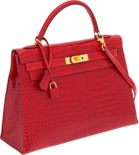 Hermes 32cm Shiny Braise Porosus Crocodile Selli: Hermes 32cm Shiny Braise Porosus Crocodile Sellier Kelly Bag with Gold Hardware Excelle