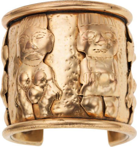 Isabel Canovas Olmec Meso American Style Gold Cu: Isabel Canovas Olmec Meso American Style Gold Cuff Very Good Condition2.