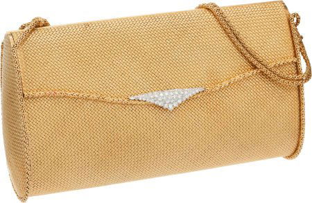 Van Cleef & Arpels Stunning 18K Yellow Gold & Di: Van Cleef & Arpels Stunning 18K Yellow Gold & Diamond Basket Weave Evening Bag Excellen