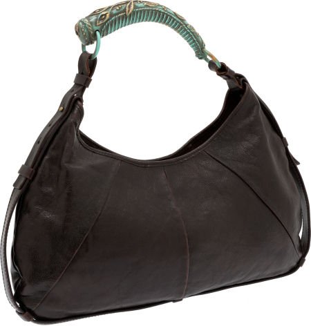 Yves St Laurent by Tom Ford Black Leather Horn H: Yves St Laurent by Tom Ford Black Leather Horn Handle Mombasa Bag Excellent Condition</