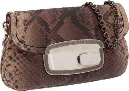 Prada Snakeskin Clutch with Chain Shoulder Strap: Prada Snakeskin Clutch with Chain Shoulder Strap Very Good Condition10"