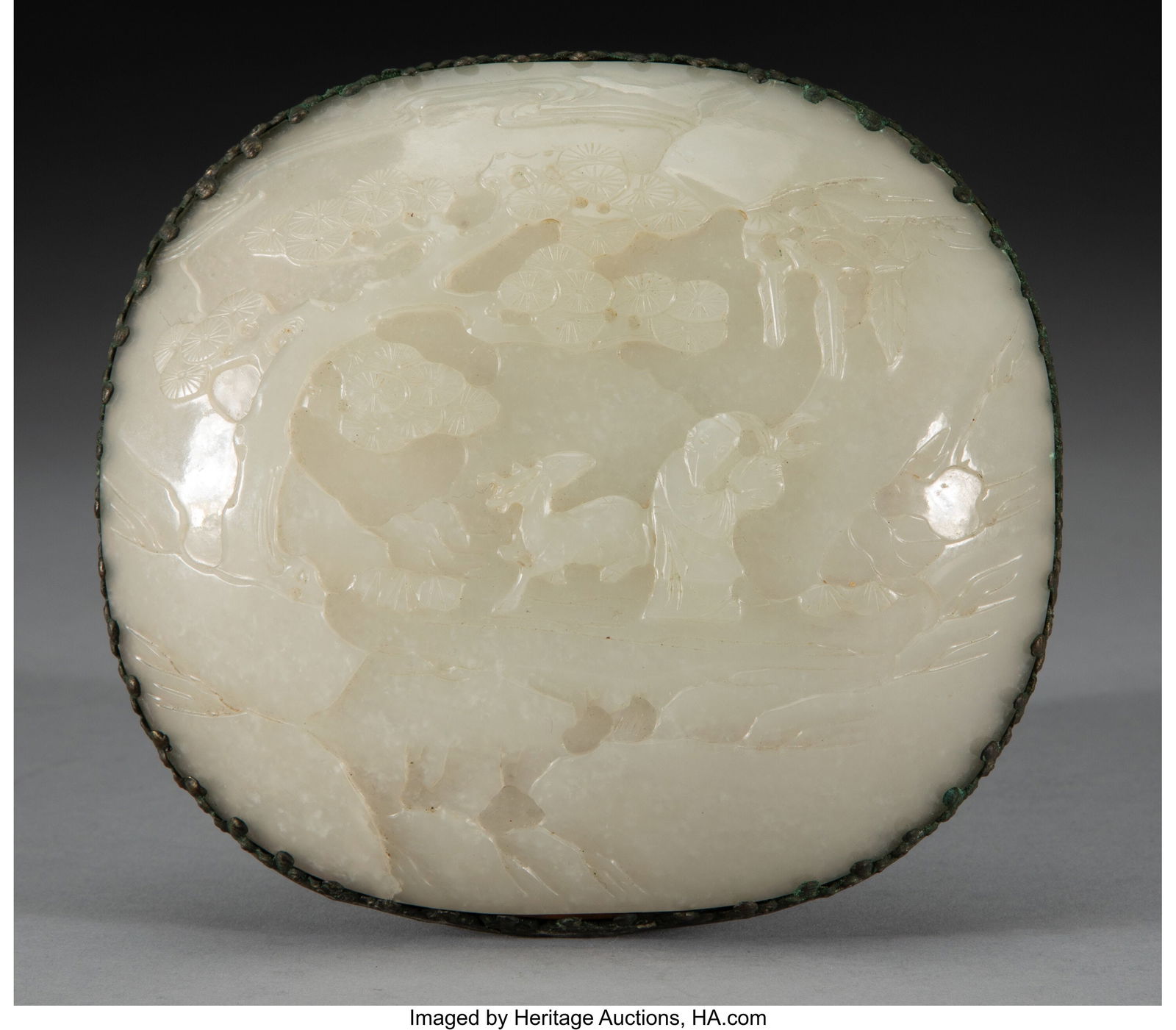 A Chinese White Jade Plaque Mounted as A Mirror, (1 of 2)