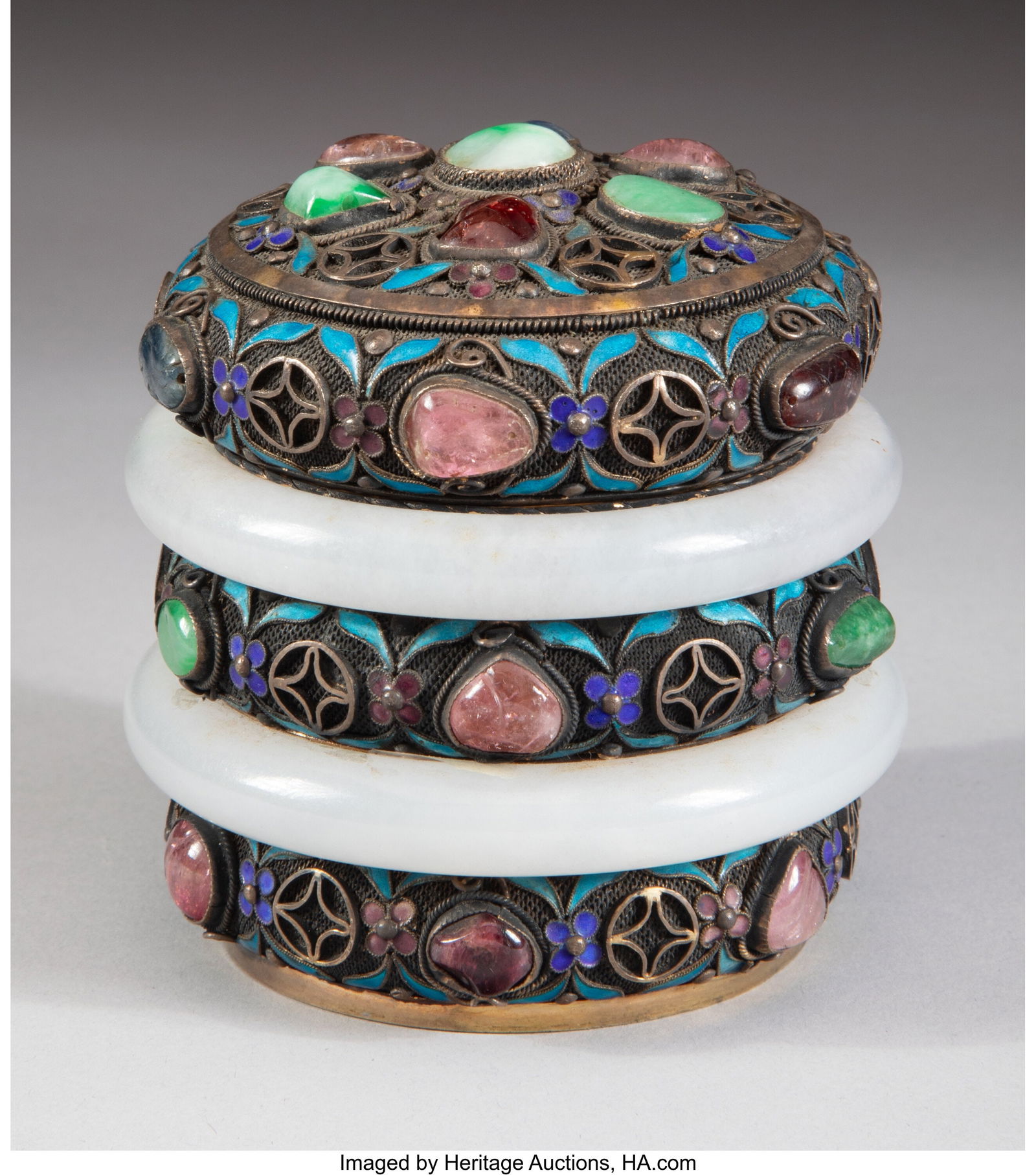 A Chinese Export Silver Filligree Box with Jade (1 of 3)