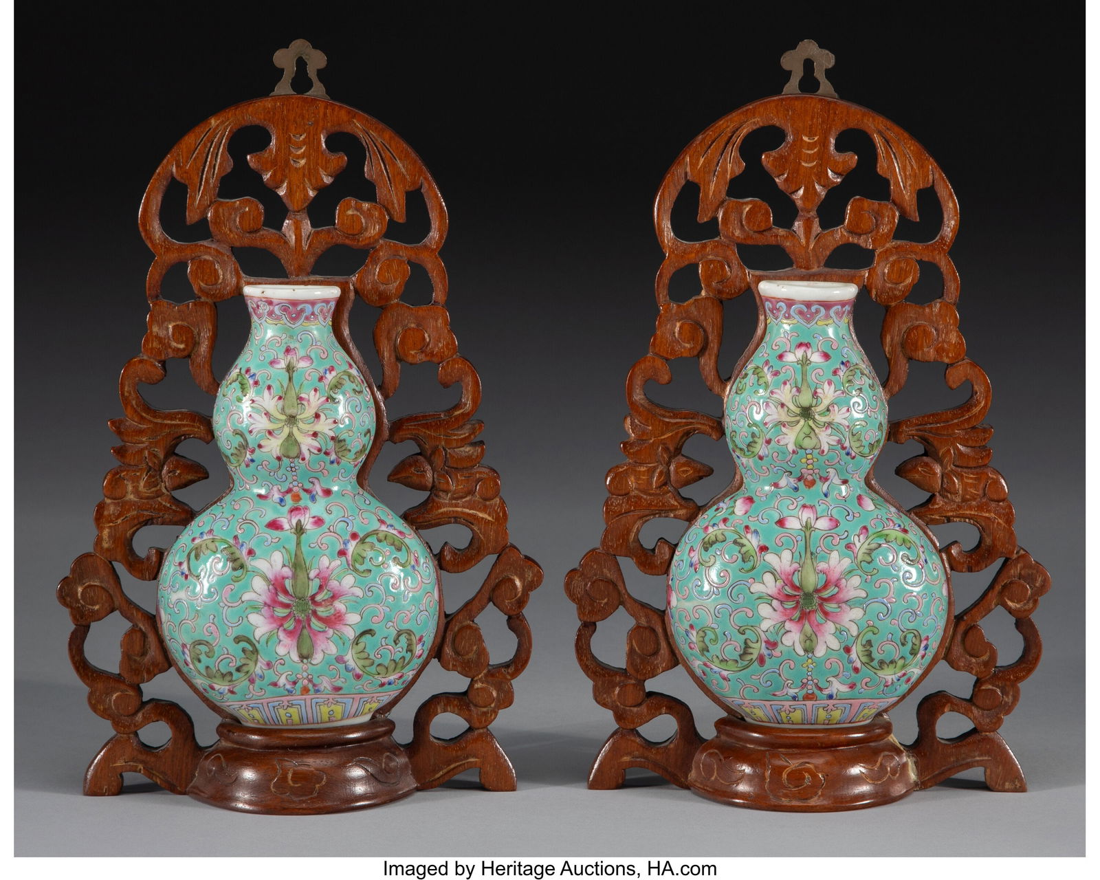 A Pair of Chinese Famille Rose Double-gourd Wall (1 of 4)
