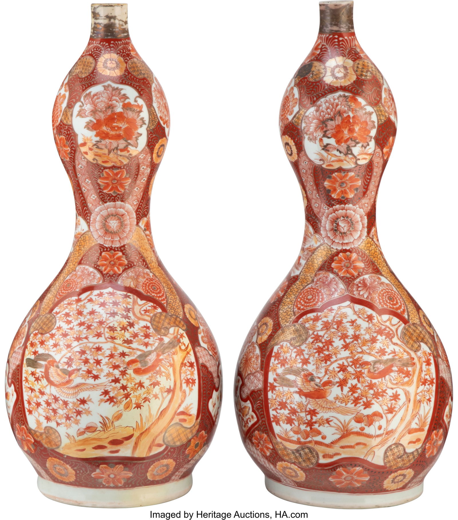 Pair of Japanese Kutani Double-Gourd Vases, Meij (1 of 4)
