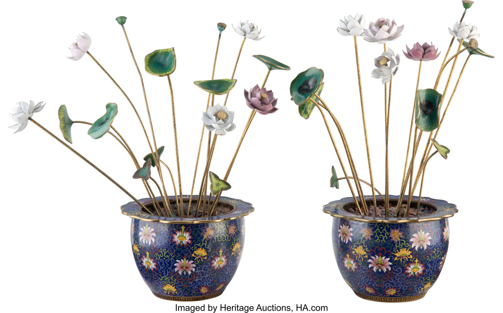 A Pair Chinese Cloisonne Planters with Lotus and (1 of 3)