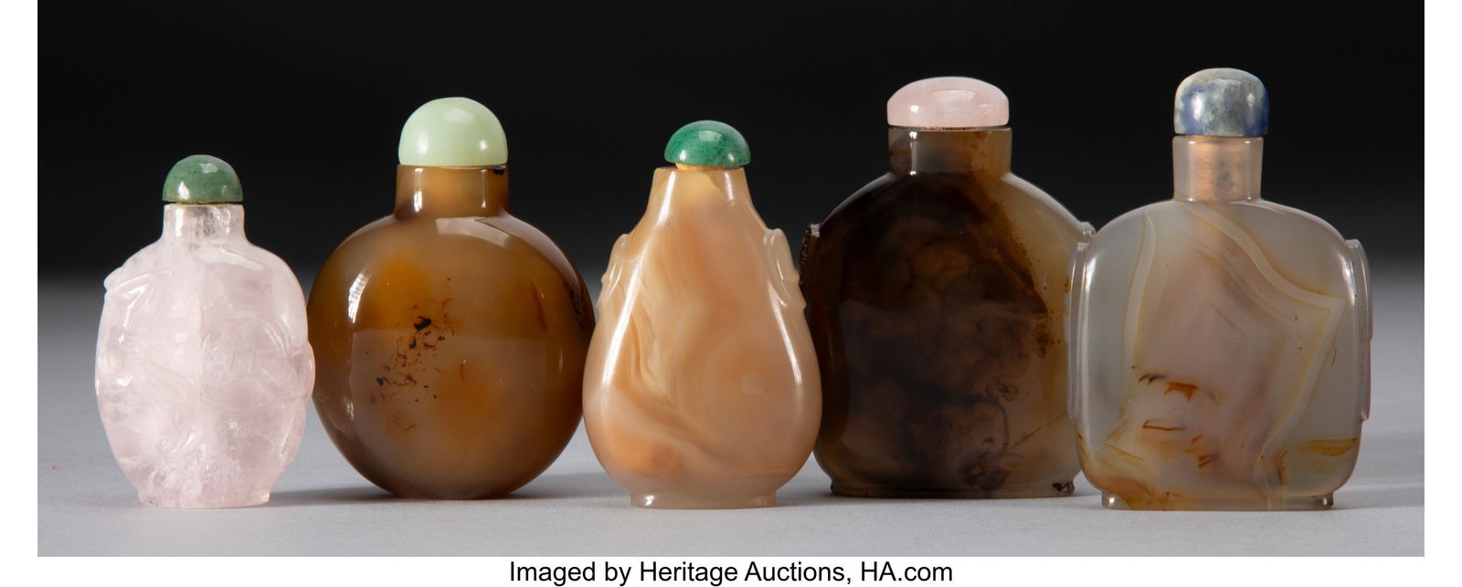 A Group of Five Chinese Snuff Bottles 2-7/8 x 2 (1 of 2)
