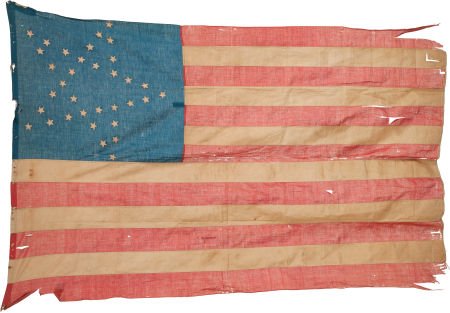 Abraham Lincoln: Funeral-Used 34-Star U.S. Flag.: Abraham Lincoln: Funeral-Used 34-Star U.S. Flag. This 46" x 72" flag has 34 stars (Januar