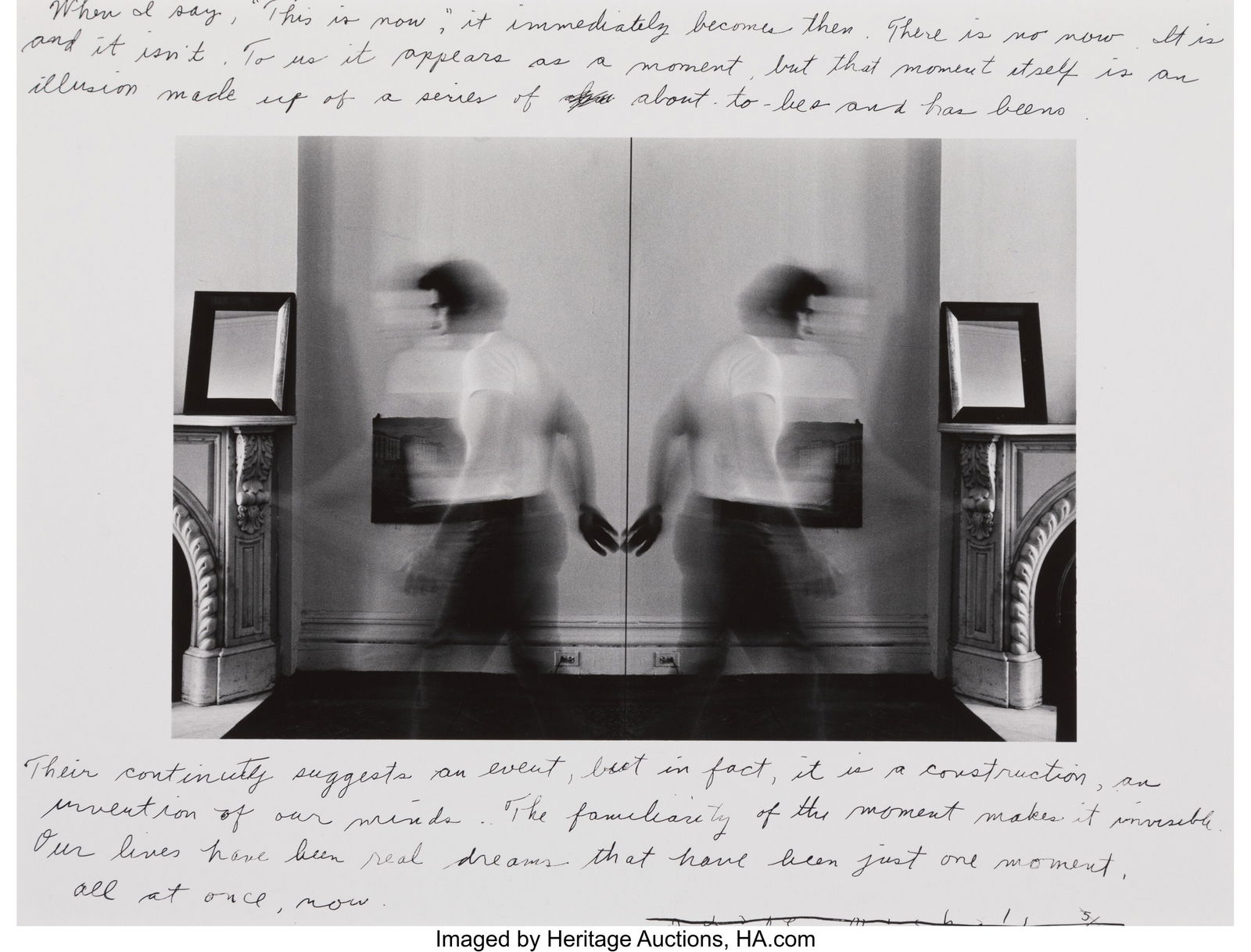 Duane Michals (American, b. 1932) When I Say Thi: Duane Michals (American, b. 1932) When I Say This is Now, It Immediately Becomes Then, 1980s Gelatin silver print 4-3/4 x 7 inches (12.1 x 17.