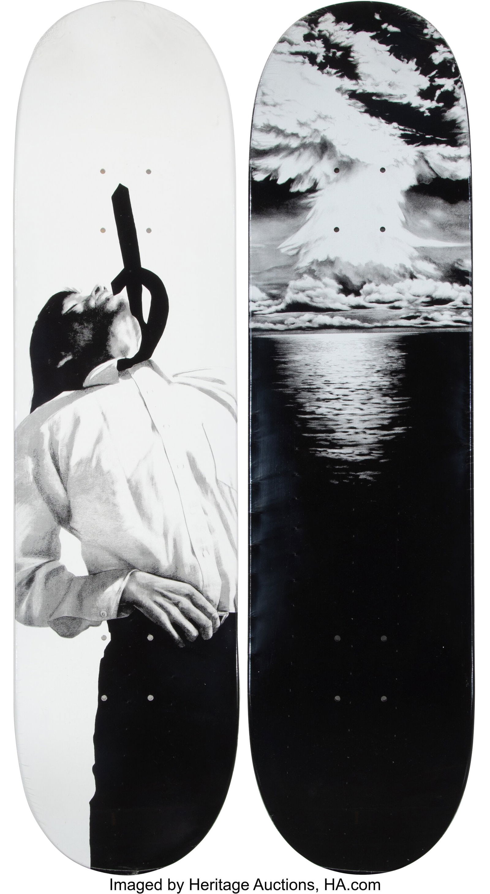 Supreme X Robert Longo Men in the Cities; Explos: Supreme X Robert Longo Men in the Cities; Explosion (two works), 2011 Offset lithographs in colors on skate decks 32 x 8 inches (81.3 x 20.3 cm) (each