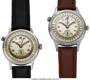 12193&colon; Lot of Two Triple Date Wristwatches  Case&colon; Chrom