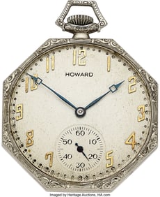 12098&colon; Howard&comma; 14k White Gold Octagonal Pocket Watch&comma; c