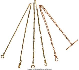 12100&colon; Three 14k Gold Pocket Watch Chains  Three chains