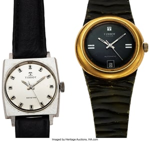 12203&colon; Lot of Two Shaped Tissot Wristwatches   Case&colon; Go