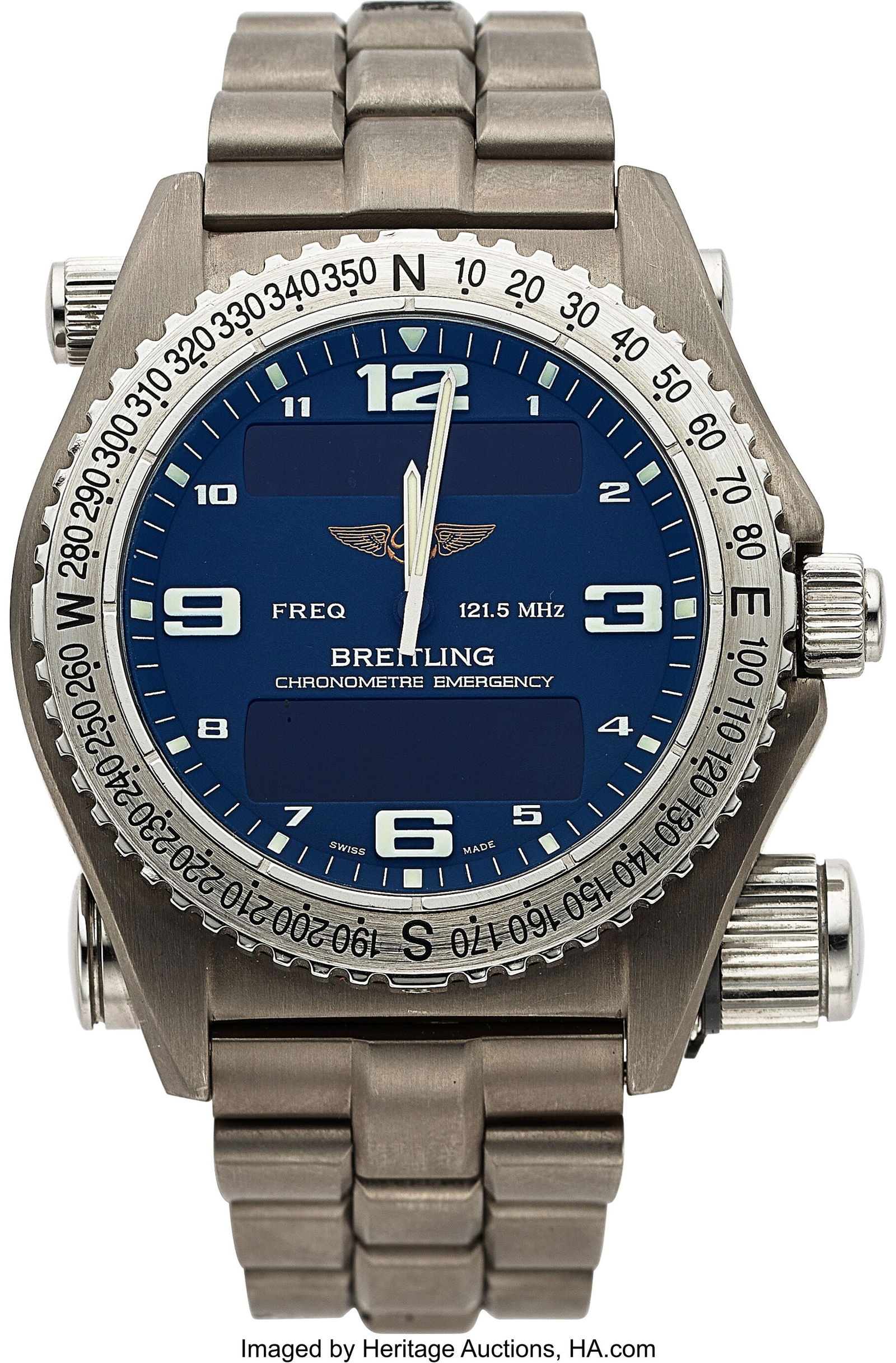 Breitling Ref. E76321 Titanium Emergency Chonome: Breitling Ref. E76321 Titanium Emergency Chonometre Case: Titanium three body, 43 mm, graduated bi-directional bezel, micro antennas between the lugs, case back wi