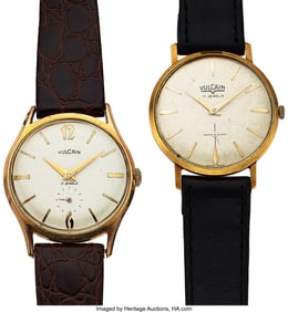 12208&colon; Lot of 2 Vulcain Gold Wristwatches  Case&colon; 14kt a