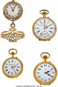 12115&colon; Four Mini Gold Pendant Watches  Case&colon; 26 to 30 m