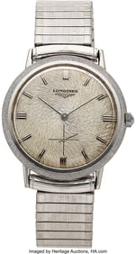 12044&colon; Longines&comma; 14k White Gold Wristwatch&comma; Textured Di
