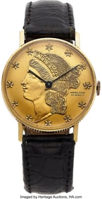 12045&colon; Hamilton&comma; Ultra-Rare 14k Gold Liberty Coin Wrist