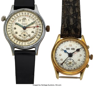 12219&colon; Lot of 2 Plated Triple Date Wristwatches  Case&colon; 