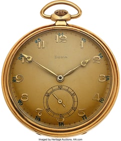 12124&colon; Doxa&comma; 14k Gold Deco Pocket Watch&comma; circa 1920's  