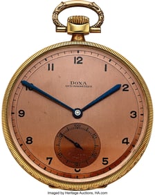 12130&colon; Doxa&comma; 14k Gold Pocket Watch&comma; Two-Tone Rose Dial&comma;