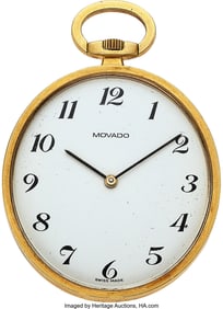 12133&colon; Movado 14k Gold Oval Pocket Watch&comma; circa 1960's 