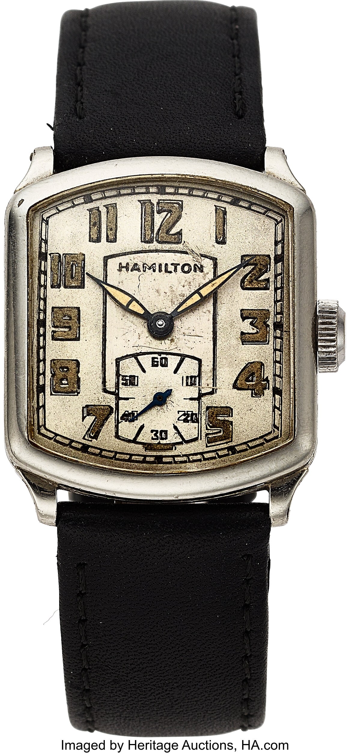 14k Gold Filled Hamilton Wadsworth Wristwatch : 14k Gold Filled Hamilton Wadsworth Wristwatch Case: 14k white gold filled Dial: silvered luminous arabic Movement: Manual wind. 17 jewels. Movement runs and sets as it 