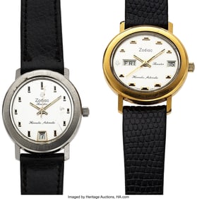 12233&colon; Lot of Two Zodiac Senator Wristwatches  Case&colon; St