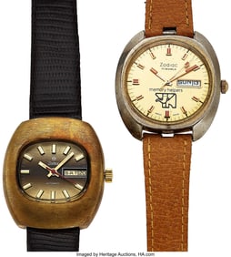 12239&colon; Lot of Two Gold Plated Zodiac Wristwatches   Cas